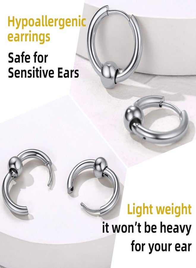 KeyStyle Surgical Steel Beads Huggie For Men, Ball Hoop Earrings Hypoallergenic Piercing Small Endless Ball Circle Hoop Earrings for Earlobe - Image 4